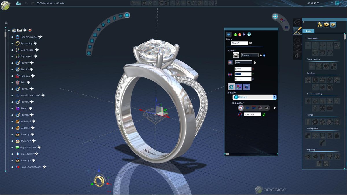 Modelagem 3D de anel personalizado no software de joalheria da Arte Jóia